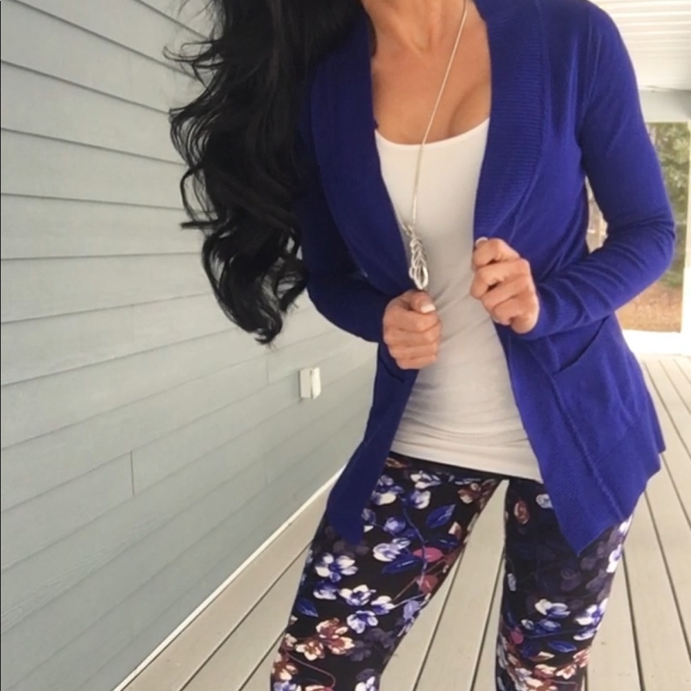 New Black floral purple blue high waisted leggings - Picture 5 of 7